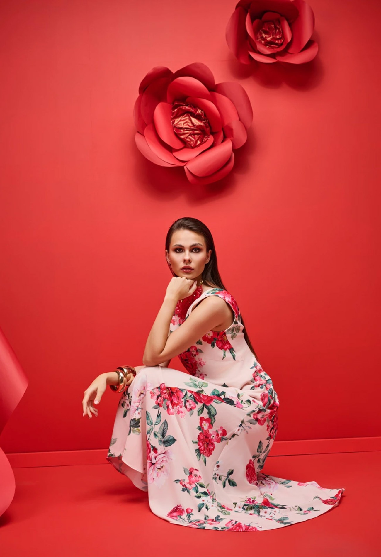 Φόρεμα maxi, floral σε σατέν Φόρεμα maxi, floral σε σατέν