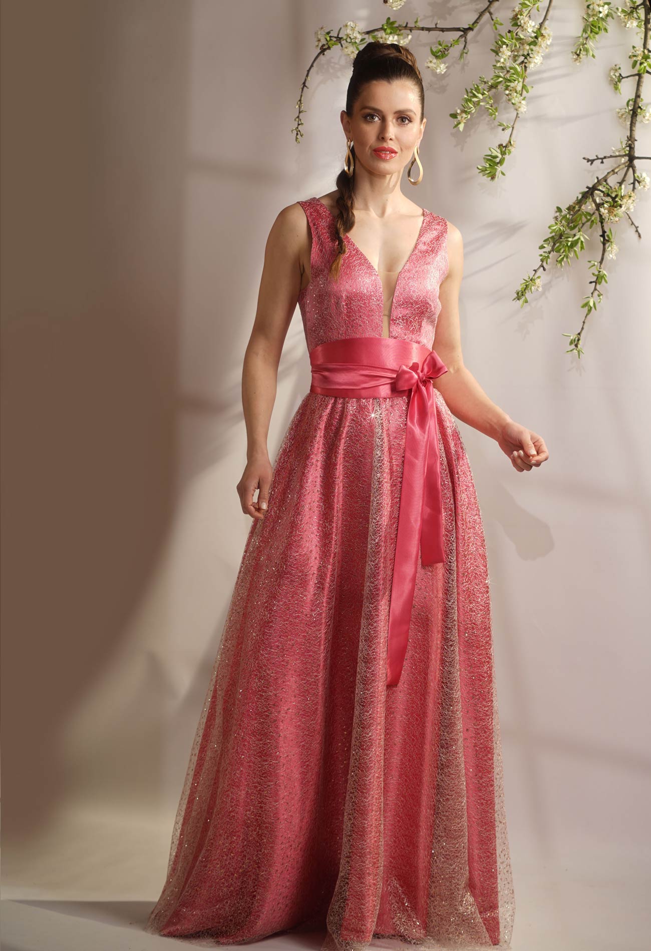 Φόρεμα maxi me glitter δίχτυ