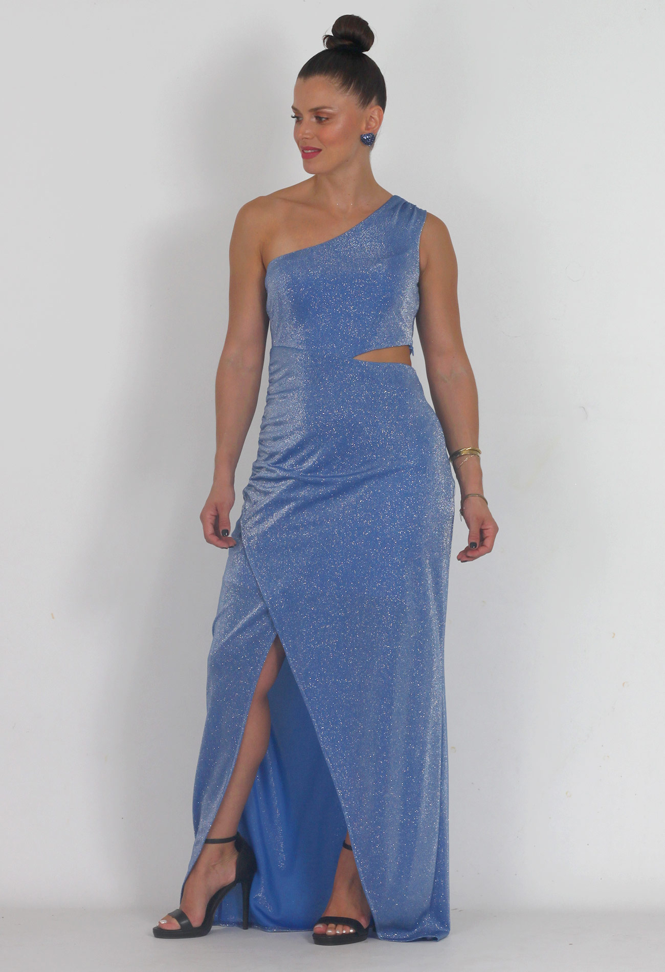 Φόρεμα maxi, cut-out με glitter 