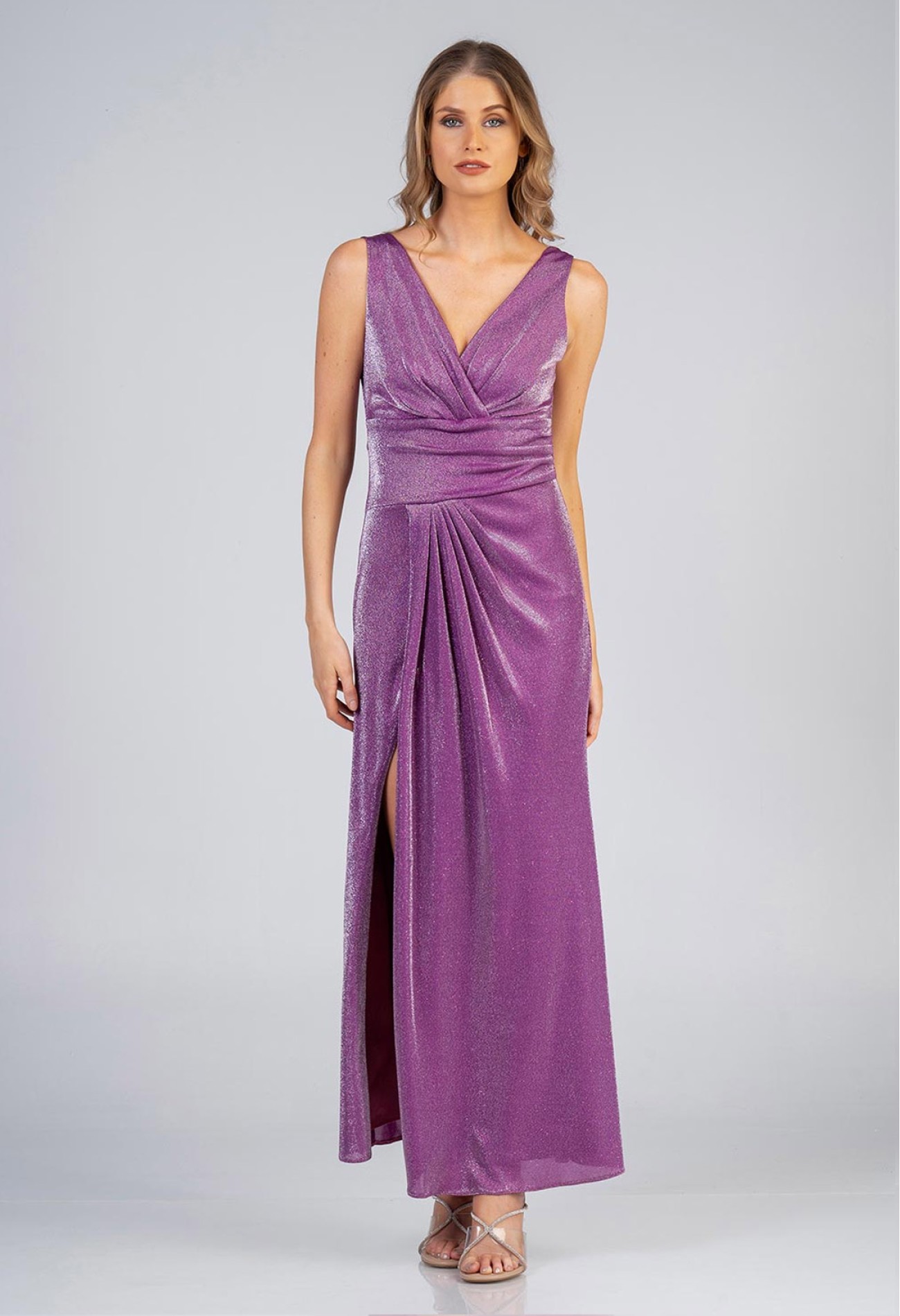 Φόρεμα maxi lurex με σκίσιμο Φόρεμα maxi lurex με σκίσιμο