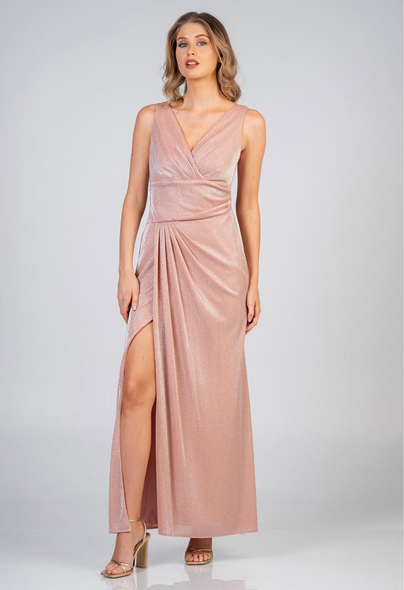 Φόρεμα maxi lurex με σκίσιμο Φόρεμα maxi lurex με σκίσιμο
