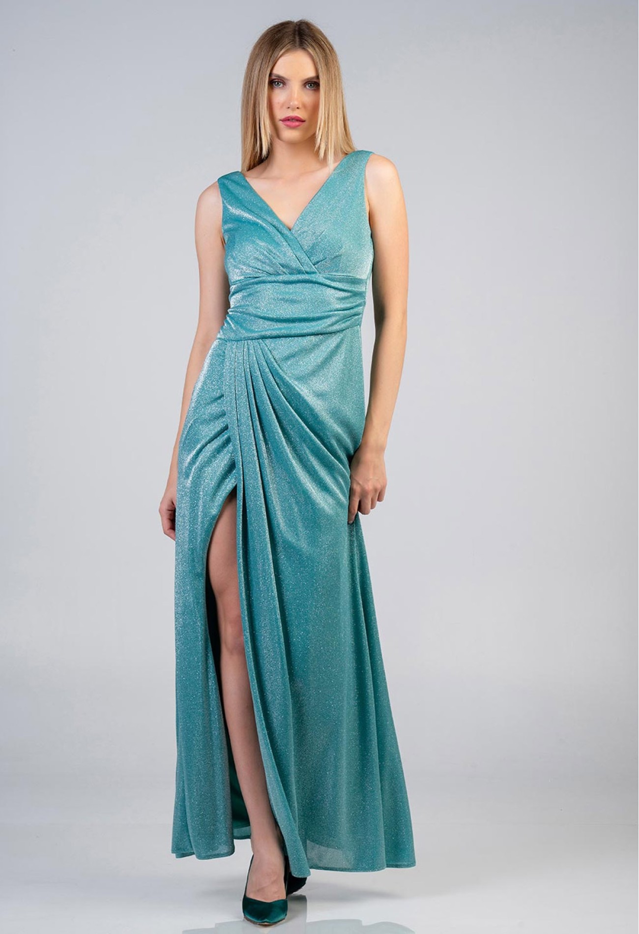Φόρεμα maxi lurex με σκίσιμο Φόρεμα maxi lurex με σκίσιμο