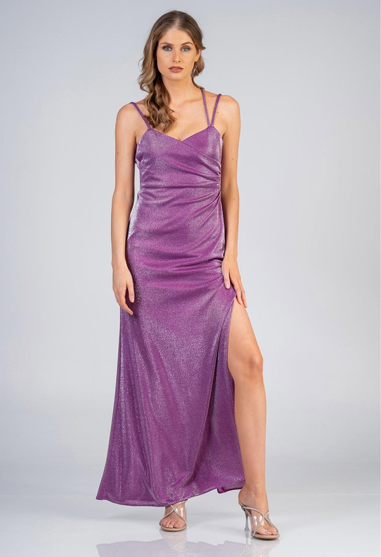 Φόρεμα maxi lurex με χιαστί κορδόνια στην πλάτη Φόρεμα maxi lurex με χιαστί κορδόνια στην πλάτη