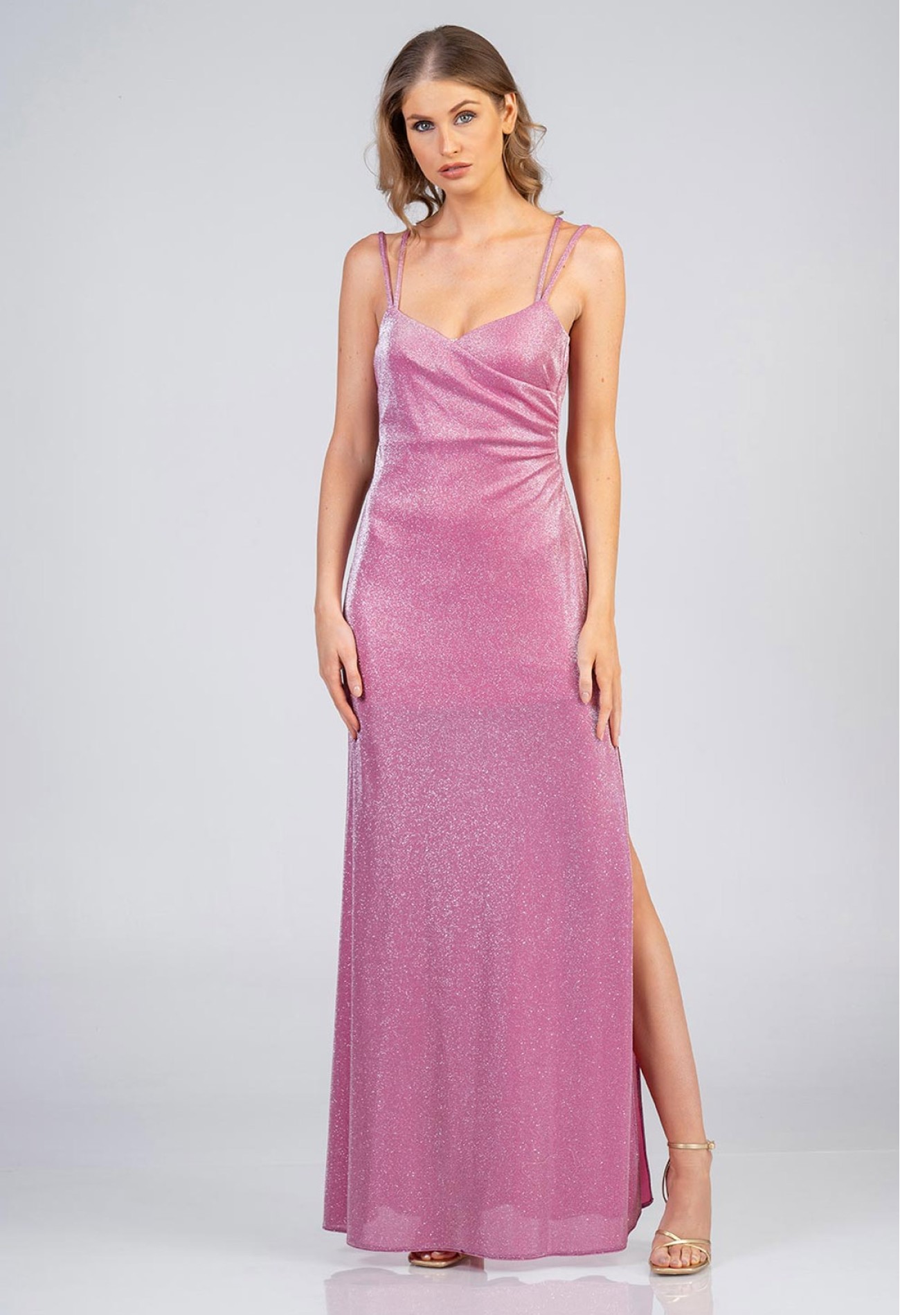 Φόρεμα maxi lurex με χιαστί κορδόνια στην πλάτη Φόρεμα maxi lurex με χιαστί κορδόνια στην πλάτη