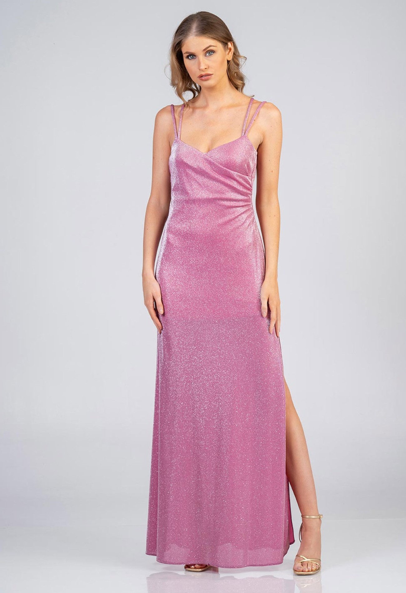 Φόρεμα maxi lurex με χιαστί κορδόνια στην πλάτη Φόρεμα maxi lurex με χιαστί κορδόνια στην πλάτη