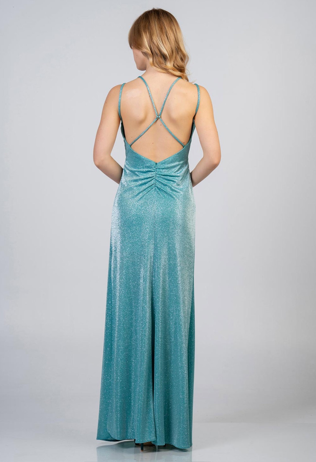 Φόρεμα maxi lurex με χιαστί κορδόνια στην πλάτη Φόρεμα maxi lurex με χιαστί κορδόνια στην πλάτη
