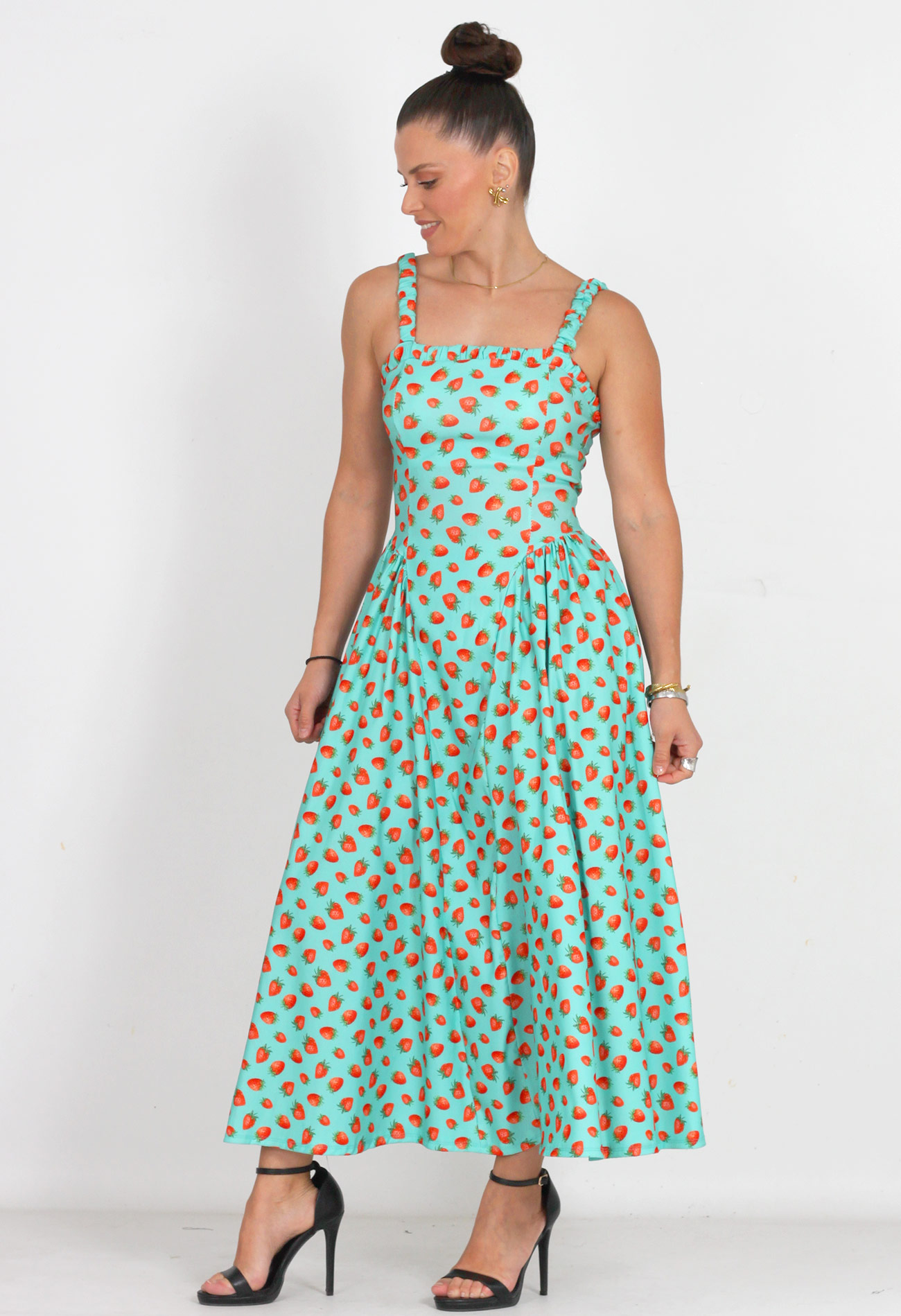 Φόρεμα midi με fruit print