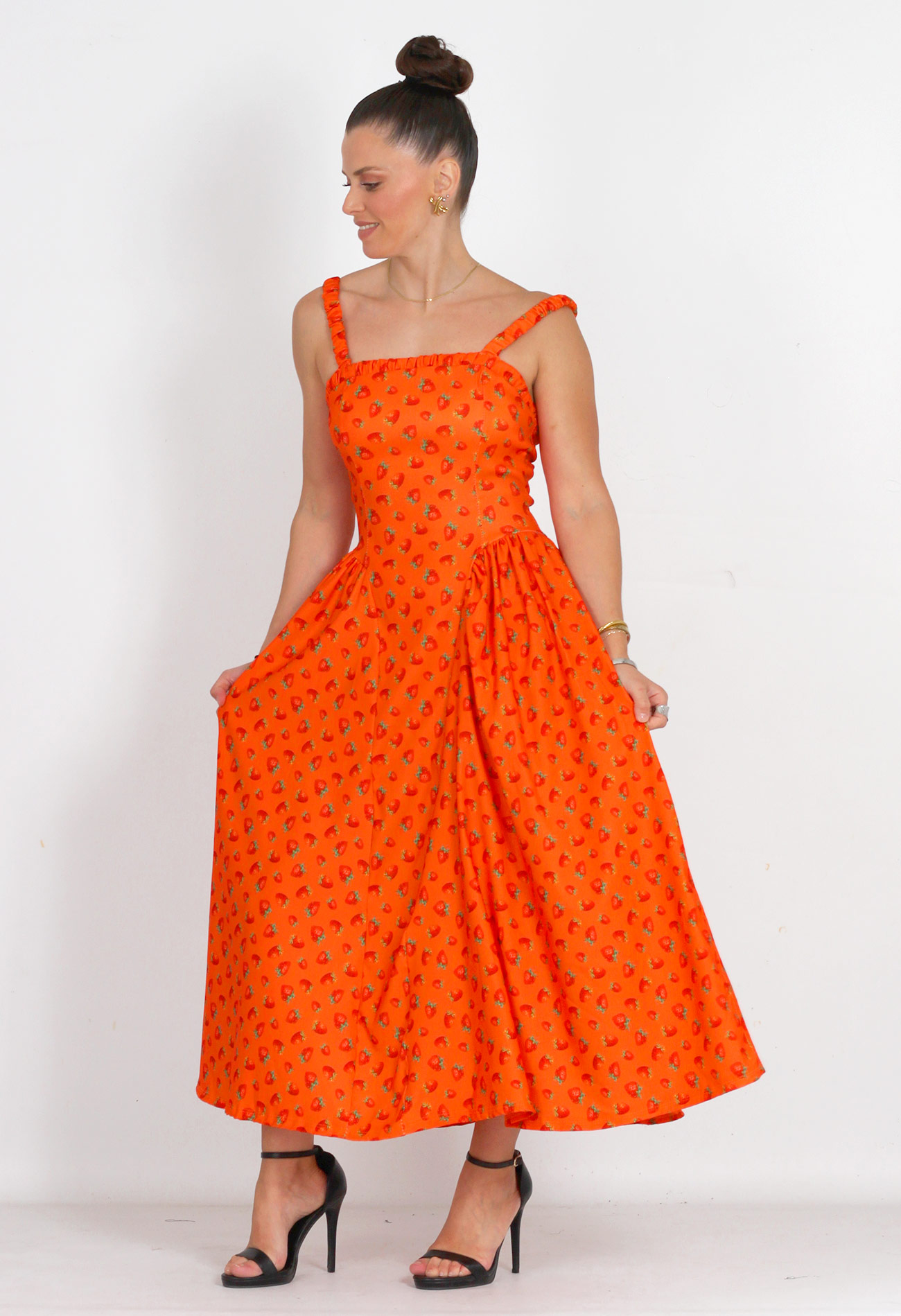 Φόρεμα midi με fruit print