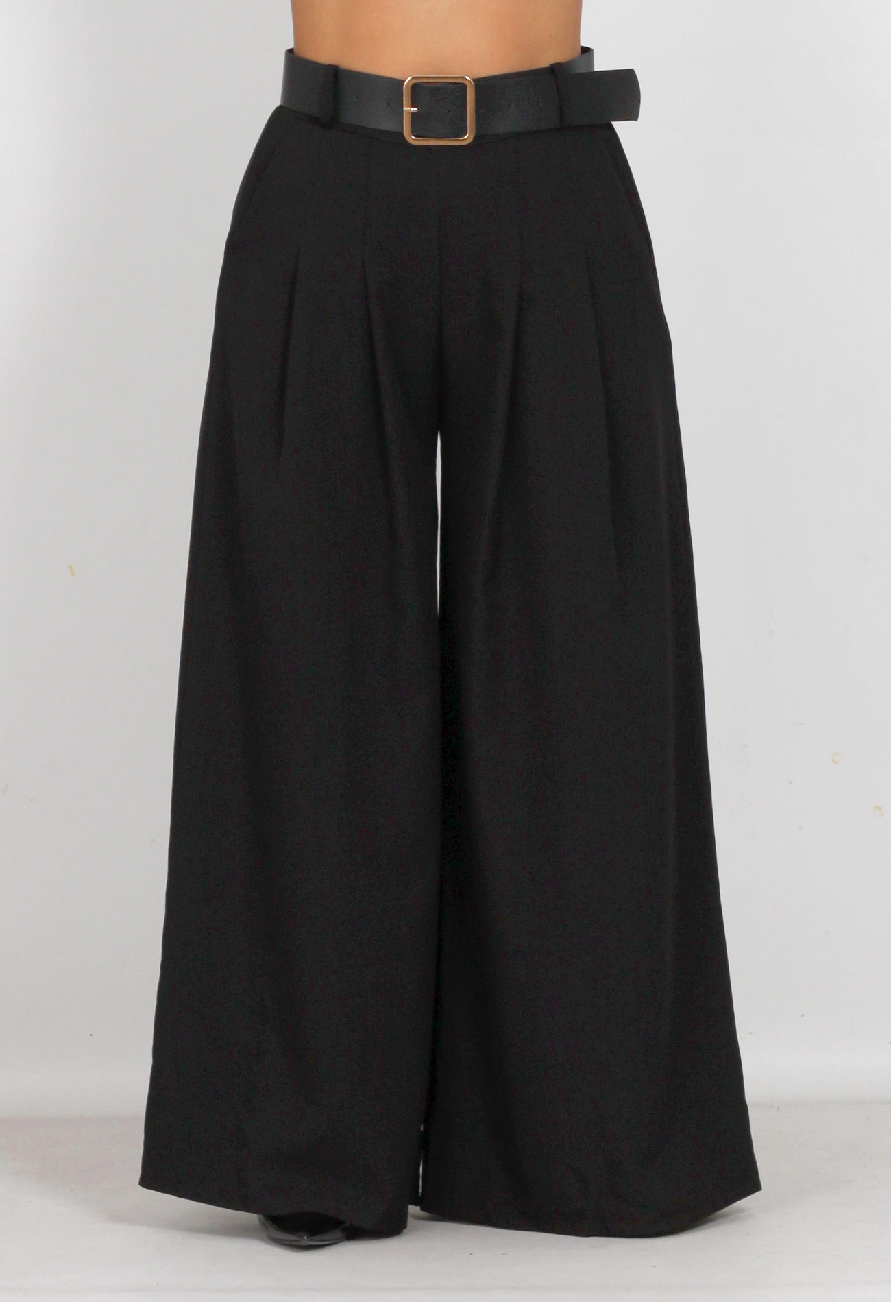 Παντελόνι super wide leg με πιέτες και ζώνη