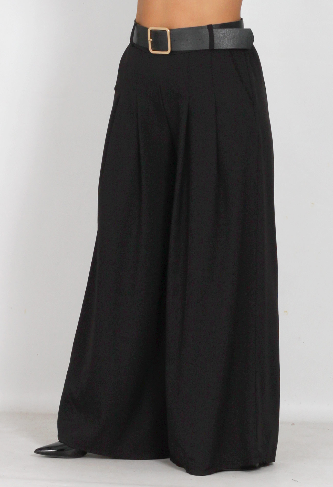 Παντελόνι super wide leg με πιέτες και ζώνη