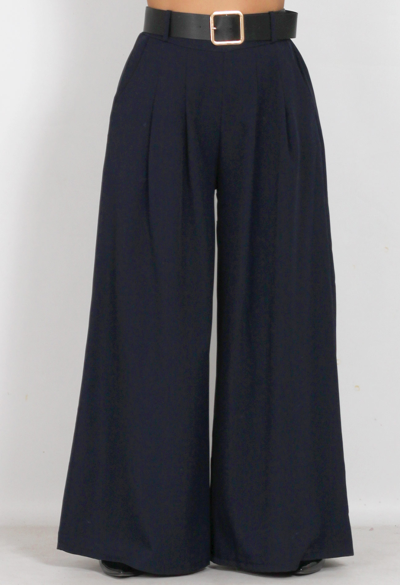 Παντελόνι super wide leg με πιέτες και ζώνη