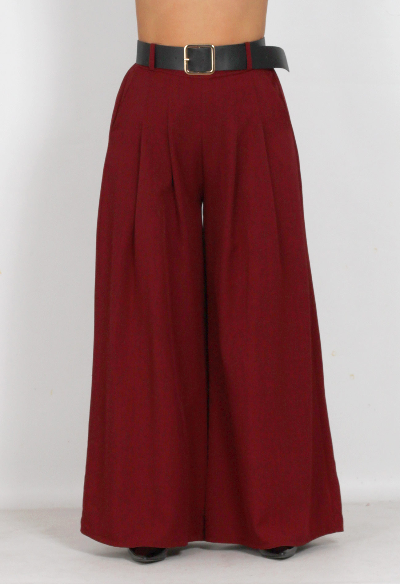 Παντελόνι super wide leg με πιέτες και ζώνη