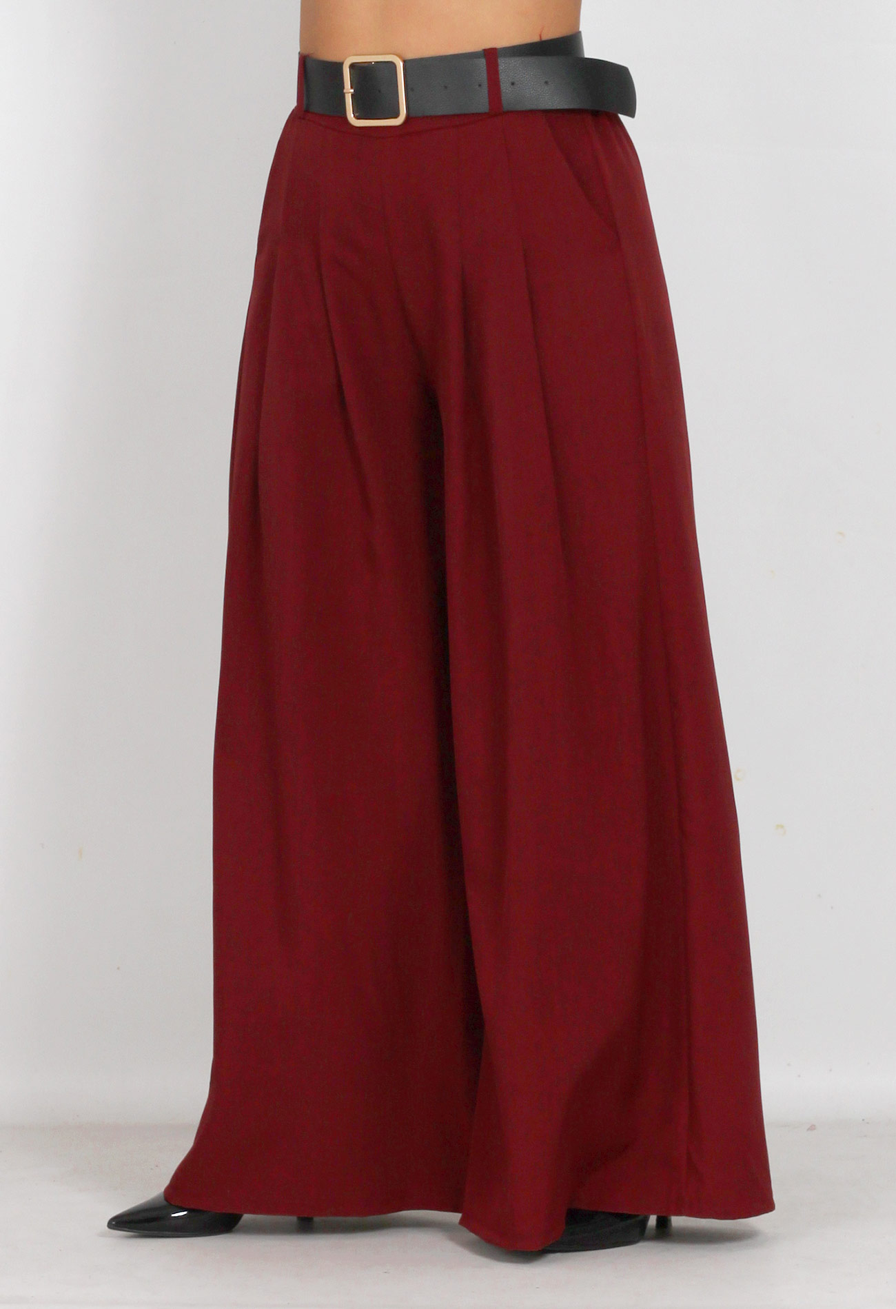 Παντελόνι super wide leg με πιέτες και ζώνη