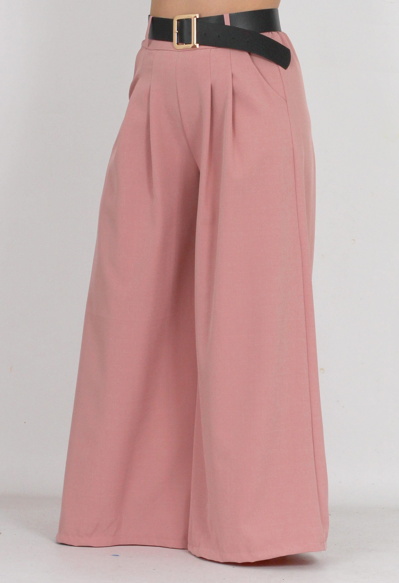 Παντελόνι υφασμάτινο wide leg με πιέτα και ζώνη